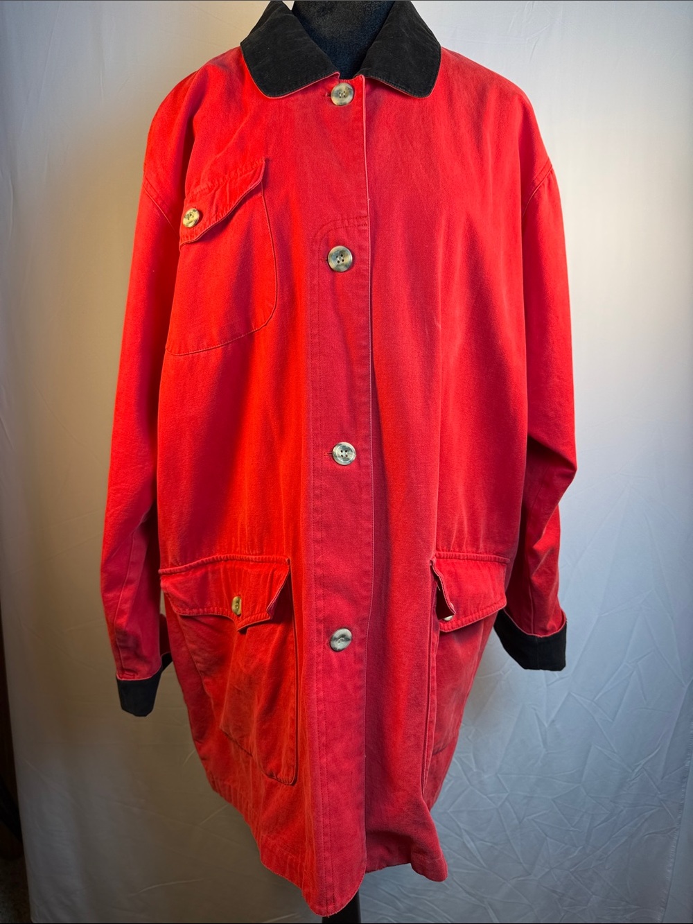 “Rio Crossing” Red Trench Coat with Contrast Black Collar